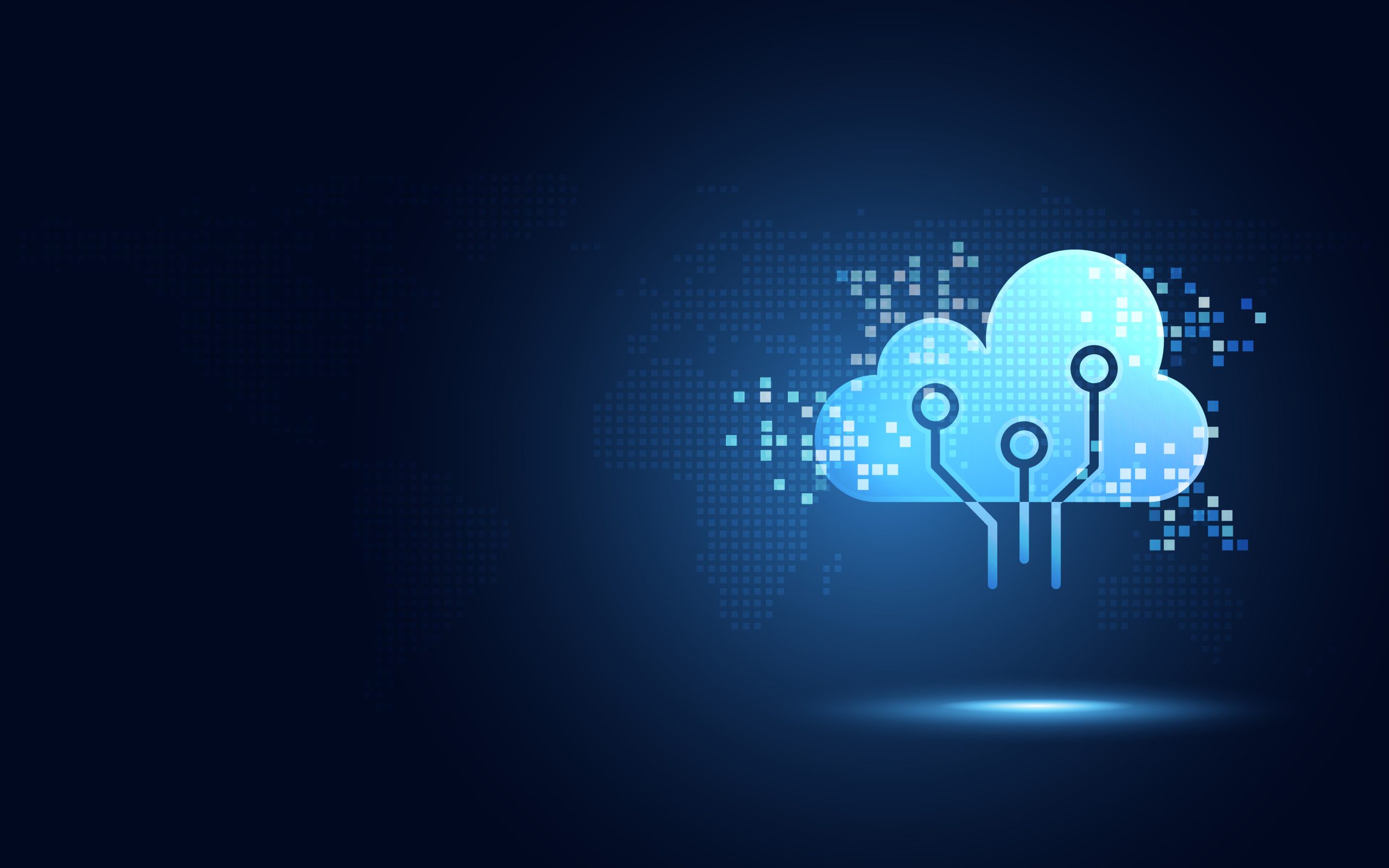 Futuristic blue cloud with pixel digital transformation abstract